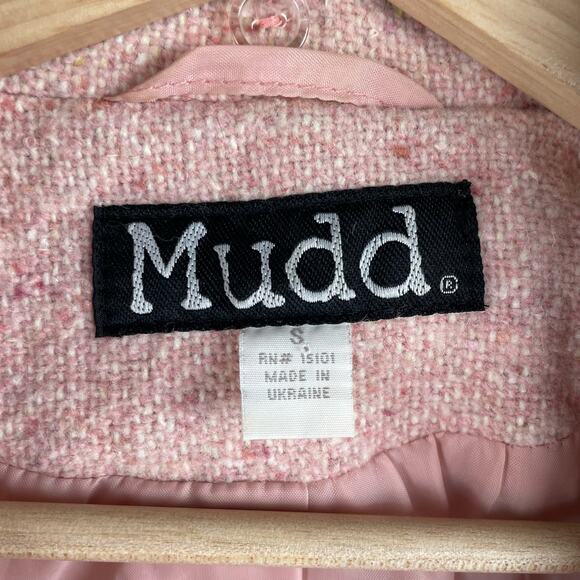 y2k Pink Tweed Wool Blend Coat Size S Faux Fur Trim Full Zip Jacket Bratz Doll - Picture 6 of 11